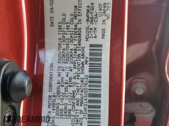 ✅ 2002 Toyota Highlander Limited • VIN: JTEHF21A320076122 • Lot: 90365495. Listed on Copart with 258,977 mi. Free auction sales archive from the USA and detailed vehicle history report at DreamBid. Image 13.