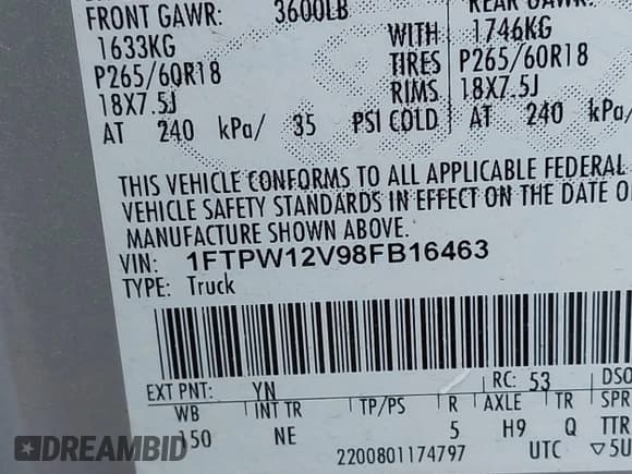 ✅ 2008 Ford F-150 XLT • VIN: 1FTPW12V98FB16463 • Lot: 42264412. Wystawiony na IAAI z przebiegiem 223 523 mil. Bezpłatny archiwum sprzedaży aukcyjnych z USA i szczegółowy raport historii pojazdu na DreamBid. Zdjęcie 9.