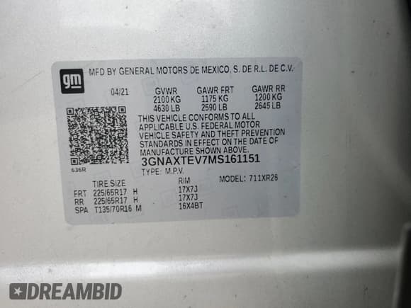 ✅ 2021 Chevrolet Equinox LT • VIN: 3GNAXTEV7MS161151 • Лот: 71091915. Опубликован ранее на Copart с пробегом 134 995 миль. Бесплатный доступ к архиву аукционных продаж из США и подробный отчёт об истории автомобиля на DreamBid. Изображение 13.