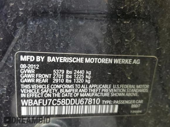 ✅ 2013 BMW 5 Series 535i xDrive • VIN: WBAFU7C58DDU67810 • Lot: 85421095. Wystawiony na Copart z przebiegiem 112 755 mil. Bezpłatny archiwum sprzedaży aukcyjnych z USA i szczegółowy raport historii pojazdu na DreamBid. Zdjęcie 12.