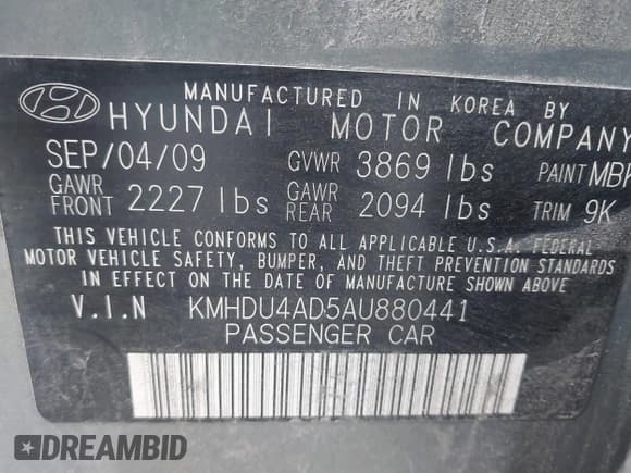 ✅ 2010 Hyundai Elantra GLS • VIN: KMHDU4AD5AU880441 • Lot: 43585641. Listed on IAAI with 200,851 mi. Free auction sales archive from the USA and detailed vehicle history report at DreamBid. Image 9.
