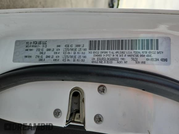 ✅ 2019 Ram 2500 Big Horn • VIN: 3C6UR5DL3KG680233 • Lot: 81022685. Listed on Copart with 132,100 mi. Free auction sales archive from the USA and detailed vehicle history report at DreamBid. Image 13.