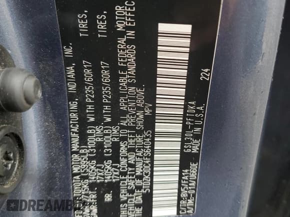 ✅ 2015 Toyota Sienna L • VIN: 5TDZK3DC4FS640435 • Lot: 81189885. Listed on Copart with Not provided. Free auction sales archive from the USA and detailed vehicle history report at DreamBid. Image 13.