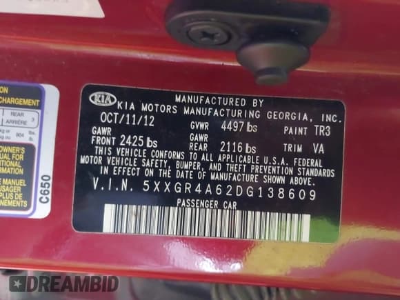 ✅ 2013 Kia Optima SX • VIN: 5XXGR4A62DG138609 • Лот: 43664787. Опубликован ранее на IAAI с пробегом 136 370 миль. Бесплатный доступ к архиву аукционных продаж из США и подробный отчёт об истории автомобиля на DreamBid. Изображение 9.