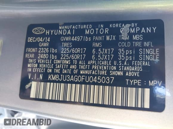 ✅ 2015 Hyundai Tucson SE • VIN: KM8JU3AG0FU045037 • Lot: 43453903. Listed on IAAI with 132,559 mi. Free auction sales archive from the USA and detailed vehicle history report at DreamBid. Image 9.