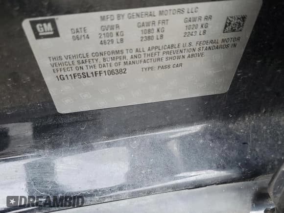 ✅ 2015 Chevrolet Malibu LTZ • VIN: 1G11F5SL1FF106382 • Lot: 90700305. Listed on Copart with 124,413 mi. Free auction sales archive from the USA and detailed vehicle history report at DreamBid. Image 12.