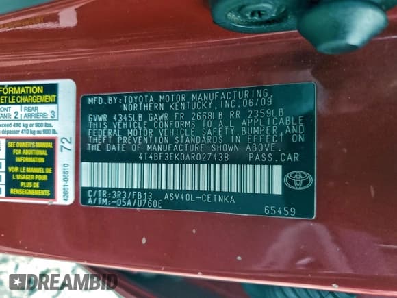 ✅ 2010 Toyota Camry LE • VIN: 4T4BF3EK0AR027438 • Лот: 94427455. Опубликован ранее на Copart с пробегом 121 870 миль. Бесплатный доступ к архиву аукционных продаж из США и подробный отчёт об истории автомобиля на DreamBid. Изображение 12.