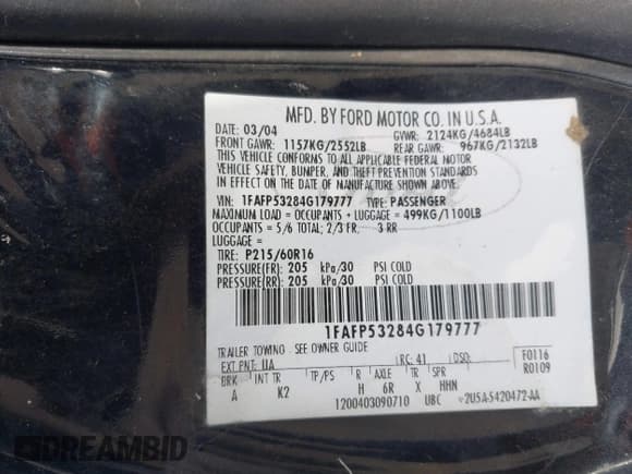 ✅ 2004 Ford Taurus SE • VIN: 1FAFP53284G179777 • Lot: 43053159. Wystawiony na IAAI z przebiegiem Nie podano. Bezpłatny archiwum sprzedaży aukcyjnych z USA i szczegółowy raport historii pojazdu na DreamBid. Zdjęcie 9.