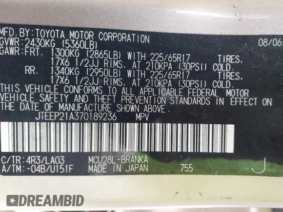✅ 2007 Toyota Highlander w/3rd Row • VIN: JTEEP21A370189236 • Lot: 42981649. Wystawiony na IAAI z przebiegiem 184 934 mil. Bezpłatny archiwum sprzedaży aukcyjnych z USA i szczegółowy raport historii pojazdu na DreamBid. Zdjęcie 9.