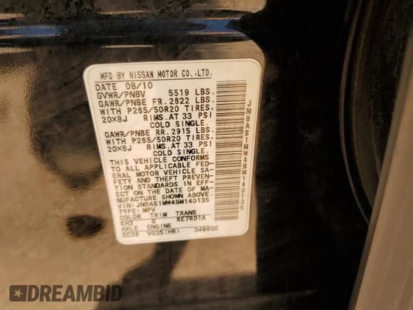 ✅ 2011 Infiniti FX • VIN: JN8AS1MW4BM140135 • Lot: 66211685. Listed on Copart with 191,135 mi. Free auction sales archive from the USA and detailed vehicle history report at DreamBid. Image 13.