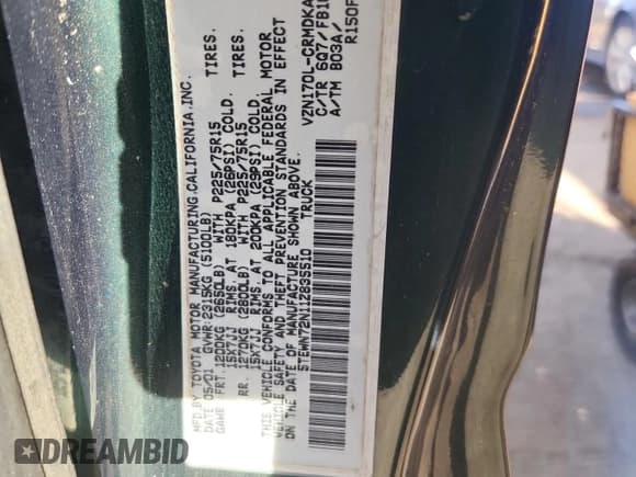 ✅ 2001 Toyota Tacoma • VIN: 5TEWN72N11Z835510 • Lot: 92598565. Listed on Copart with Not provided. Free auction sales archive from the USA and detailed vehicle history report at DreamBid. Image 12.