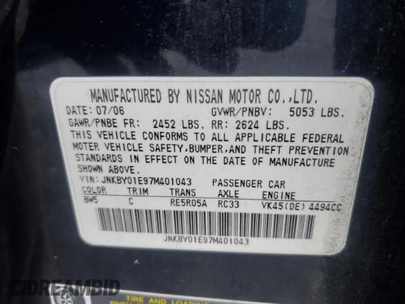 ✅ 2007 Infiniti M Sdn • VIN: JNKBY01E97M401043 • Lot: 68422994. Listed on Copart with 233,439 mi. Free auction sales archive from the USA and detailed vehicle history report at DreamBid. Image 12.