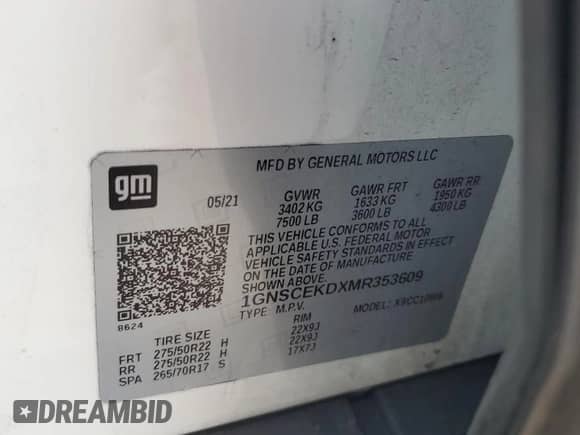 ✅ 2021 Chevrolet Suburban RST • VIN: 1GNSCEKDXMR353609 • Lot: 54239095. Wystawiony na Copart z przebiegiem 102 769 mil. Bezpłatny archiwum sprzedaży aukcyjnych z USA i szczegółowy raport historii pojazdu na DreamBid. Zdjęcie 13.