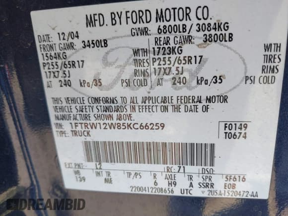 ✅ 2005 Ford F-150 XLT • VIN: 1FTRW12W85KC66259 • Lot: 42702151. Wystawiony na IAAI z przebiegiem 110 488 mil. Bezpłatny archiwum sprzedaży aukcyjnych z USA i szczegółowy raport historii pojazdu na DreamBid. Zdjęcie 9.