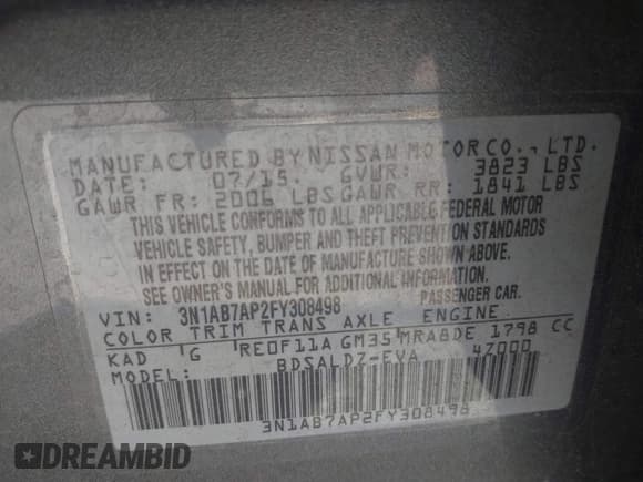 ✅ 2015 Nissan Sentra S • VIN: 3N1AB7AP2FY308498 • Lot: 43256921. Listed on IAAI with 83,637 mi. Free auction sales archive from the USA and detailed vehicle history report at DreamBid. Image 9.