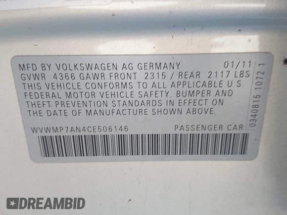 ✅ 2012 Volkswagen CC Sport • VIN: WVWMP7AN4CE506146 • Lot: 43231470. Wystawiony na IAAI z przebiegiem 124 753 mil. Bezpłatny archiwum sprzedaży aukcyjnych z USA i szczegółowy raport historii pojazdu na DreamBid. Zdjęcie 9.