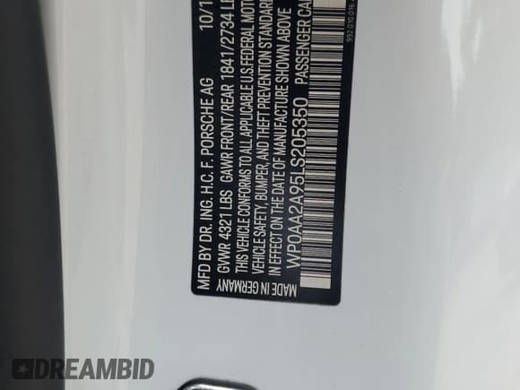 ✅ 2020 Porsche 911 Carrera • VIN: WP0AA2A95LS205350 • Лот: 73344194. Опубликован ранее на Copart с пробегом 30 738 миль. Бесплатный доступ к архиву аукционных продаж из США и подробный отчёт об истории автомобиля на DreamBid. Изображение 13.