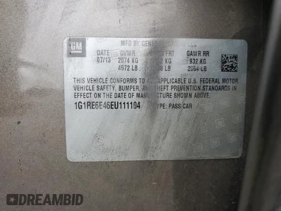 ✅ 2014 Chevrolet Volt • VIN: 1G1RE6E46EU111104 • Lot: 81402834. Wystawiony na Copart z przebiegiem 188 004 mil. Bezpłatny archiwum sprzedaży aukcyjnych z USA i szczegółowy raport historii pojazdu na DreamBid. Zdjęcie 12.