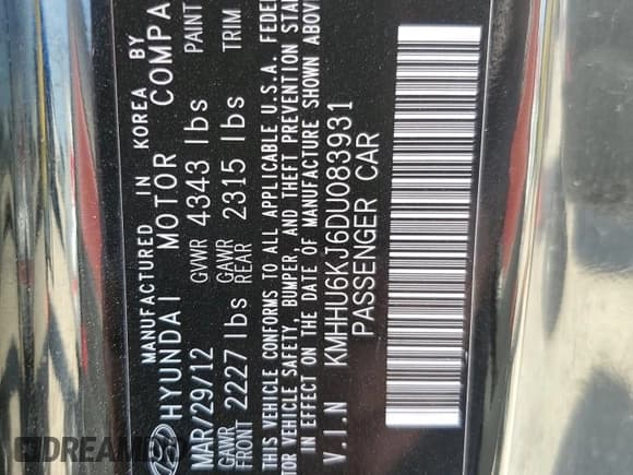 ✅ 2013 Hyundai Genesis Coupe Track • VIN: KMHHU6KJ6DU083931 • Lot: 47243305. Listed on Copart with 191,183 mi. Free auction sales archive from the USA and detailed vehicle history report at DreamBid. Image 12.