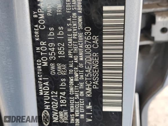 ✅ 2013 Hyundai Accent GS • VIN: KMHCT5AE7DU087630 • Lot: 77347854. Listed on Copart with 54,413 mi. Free auction sales archive from the USA and detailed vehicle history report at DreamBid. Image 14.