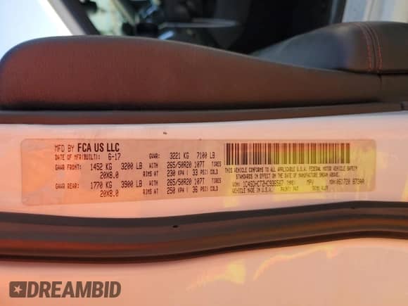 2017 Dodge Durango R/T with VIN 1C4SDHCT2HC936567, listed as a Copart auction lot 81798715 with 97,837 mi miles and Salvage title. Bid and sale history available at DreamBid. Image 13.