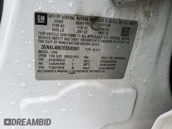 ✅ 2014 Chevrolet Captiva Sport LTZ • VIN: 3GNAL4EK7ES542961 • Lot: 54413985. Wystawiony na Copart z przebiegiem 162 052 mil. Bezpłatny archiwum sprzedaży aukcyjnych z USA i szczegółowy raport historii pojazdu na DreamBid. Zdjęcie 13.