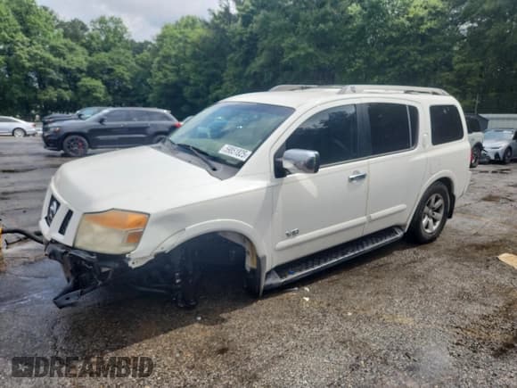 ✅ 2008 Nissan Armada LE • VIN: 5N1BA08D98N616125 • Лот: 59851825. Опубликован ранее на Copart с пробегом Не указан. Бесплатный доступ к архиву аукционных продаж из США и подробный отчёт об истории автомобиля на DreamBid. Изображение 1.