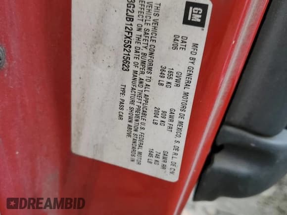 ✅ 2005 Pontiac Sunfire • VIN: 3G2JB12FX5S215623 • Лот: 77338844. Опубликован ранее на Copart с пробегом 230 963 миль. Бесплатный доступ к архиву аукционных продаж из США и подробный отчёт об истории автомобиля на DreamBid. Изображение 12.