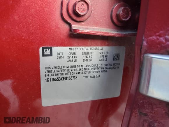 ✅ 2014 Chevrolet Impala LTZ • VIN: 1G1155S3XEU166738 • Lot: 91064455. Listed on Copart with 181,431 mi. Free auction sales archive from the USA and detailed vehicle history report at DreamBid. Image 12.