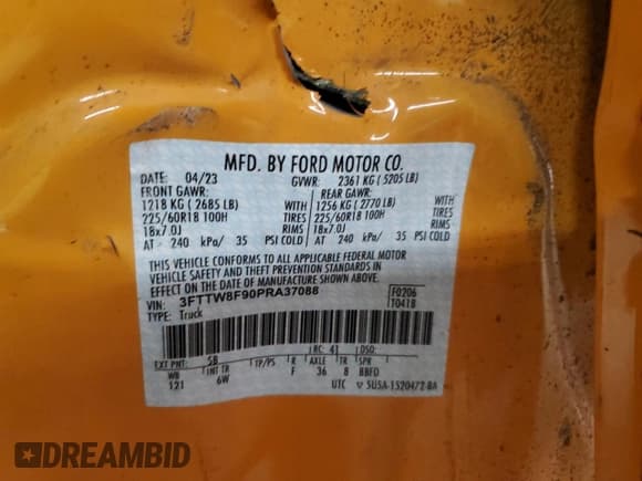 ✅ 2023 Ford Maverick XL • VIN: 3FTTW8F90PRA37088 • Лот: 81958595. Опубликован ранее на Copart с пробегом 27 103 миль. Бесплатный доступ к архиву аукционных продаж из США и подробный отчёт об истории автомобиля на DreamBid. Изображение 13.