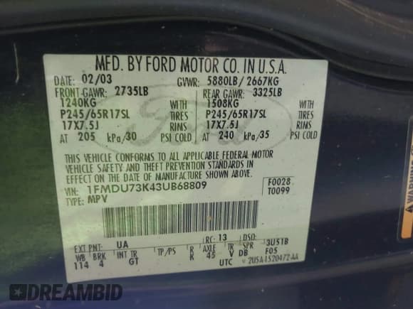 ✅ 2003 Ford Explorer XLT • VIN: 1FMDU73K43UB68809 • Lot: 41813818. Listed on IAAI with 134,012 mi. Free auction sales archive from the USA and detailed vehicle history report at DreamBid. Image 9.