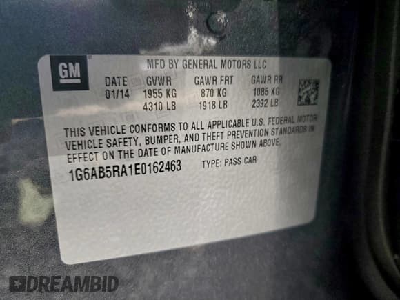 ✅ 2014 Cadillac ATS Luxury RWD • VIN: 1G6AB5RA1E0162463 • Lot: 96416545. Listed on Copart with 71,126 mi. Free auction sales archive from the USA and detailed vehicle history report at DreamBid. Image 12.