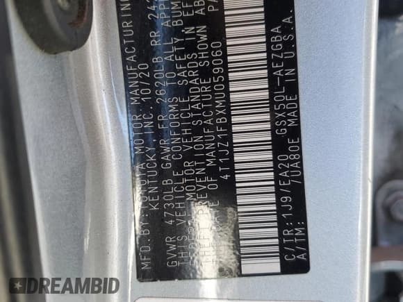 ✅ 2021 Toyota Avalon XLE • VIN: 4T1JZ1FBXMU059060 • Лот: 69061005. Опубликован ранее на Copart с пробегом 114 320 миль. Бесплатный доступ к архиву аукционных продаж из США и подробный отчёт об истории автомобиля на DreamBid. Изображение 12.