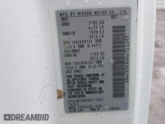 ✅ 2017 Nissan NV200 SV • VIN: 3N6CM0KN4HK711597 • Lot: 43562377. Listed on IAAI with 122,857 mi. Free auction sales archive from the USA and detailed vehicle history report at DreamBid. Image 9.