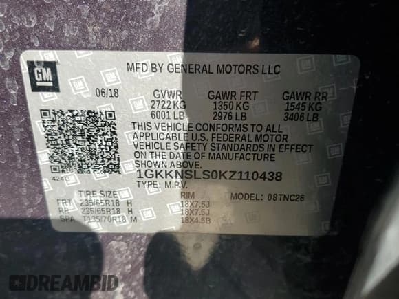 ✅ 2019 GMC Acadia SLE • VIN: 1GKKNSLS0KZ110438 • Lot: 80856915. Wystawiony na Copart z przebiegiem 95 563 mil. Bezpłatny archiwum sprzedaży aukcyjnych z USA i szczegółowy raport historii pojazdu na DreamBid. Zdjęcie 13.