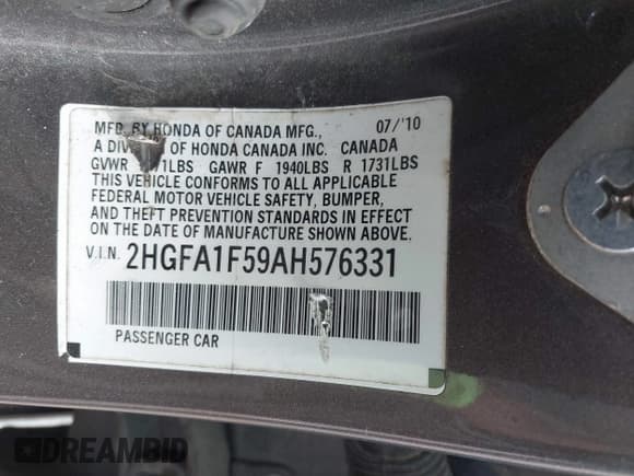✅ 2010 Honda Civic LX • VIN: 2HGFA1F59AH576331 • Lot: 43172078. Wystawiony na IAAI z przebiegiem 238 475 mil. Bezpłatny archiwum sprzedaży aukcyjnych z USA i szczegółowy raport historii pojazdu na DreamBid. Zdjęcie 9.