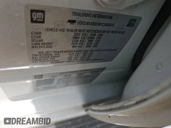 2023 Chevrolet Silverado 1500 Work Truck z VIN 1GCUDAED3PZ183973, wystawiony jako IAAI lot #43624318 z przebiegiem 66 196 mil mil oraz . Historia ofert i sprzedaży dostępna na DreamBid. Obrazek 7.