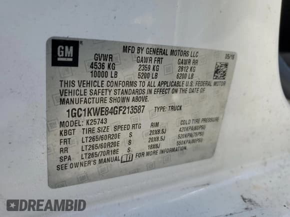 ✅ 2016 Chevrolet Silverado 2500HD LTZ • VIN: 1GC1KWE84GF213587 • Lot: 86639075. Listed on Copart with 193,498 mi. Free auction sales archive from the USA and detailed vehicle history report at DreamBid. Image 12.