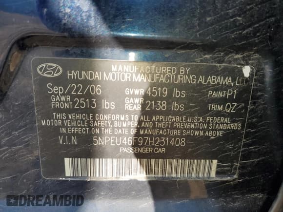 ✅ 2007 Hyundai Sonata SE • VIN: 5NPEU46F97H231408 • Лот: 76854064. Опубликован ранее на Copart с пробегом 148 968 миль. Бесплатный доступ к архиву аукционных продаж из США и подробный отчёт об истории автомобиля на DreamBid. Изображение 14.