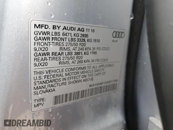 ✅ 2019 Audi Q8 Premium • VIN: WA1AVAF1XKD017065 • Lot: 37244513. Wystawiony na Copart z przebiegiem 54 174 mil. Bezpłatny archiwum sprzedaży aukcyjnych z USA i szczegółowy raport historii pojazdu na DreamBid. Zdjęcie 15.