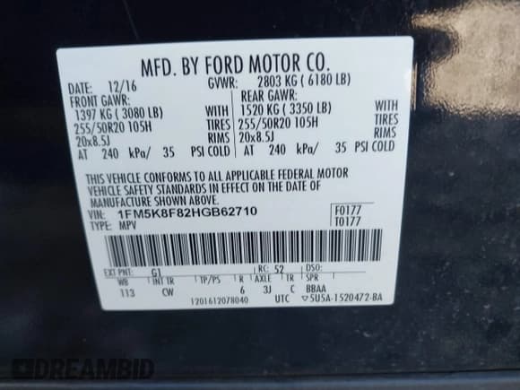 ✅ 2017 Ford Explorer Limited • VIN: 1FM5K8F82HGB62710 • Lot: 43599578. Listed on IAAI with 111,303 mi. Free auction sales archive from the USA and detailed vehicle history report at DreamBid. Image 9.