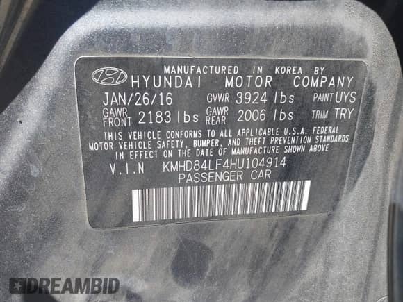 2017 Hyundai Elantra Limited с VIN KMHD84LF4HU104914, выставлен на аукционе IAAI как лот 42051236 с пробегом 135 029 миль миль и . История ставок и продаж доступна на DreamBid. Изображение 9.