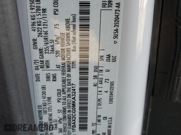 ✅ 2021 Ford Transit XL • VIN: 1FBAX2CG0MKA32417 • Lot: 46230105. Wystawiony na Copart z przebiegiem 62 649 mil. Bezpłatny archiwum sprzedaży aukcyjnych z USA i szczegółowy raport historii pojazdu na DreamBid. Zdjęcie 15.