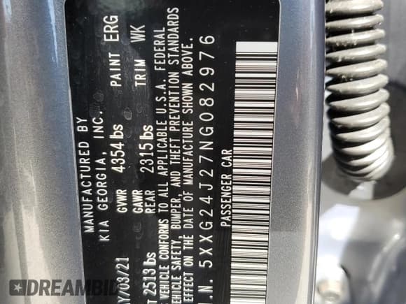 ✅ 2022 Kia K5 LX • VIN: 5XXG24J27NG082976 • Лот: 68753185. Опубликован ранее на Copart с пробегом 45 721 миль. Бесплатный доступ к архиву аукционных продаж из США и подробный отчёт об истории автомобиля на DreamBid. Изображение 12.