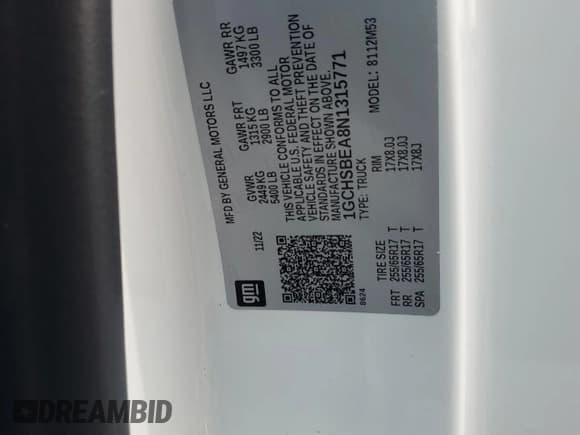 ✅ 2022 Chevrolet Colorado 2WD Work Truck • VIN: 1GCHSBEA8N1315771 • Lot: 70133624. Listed on Copart with 44,526 mi. Free auction sales archive from the USA and detailed vehicle history report at DreamBid. Image 12.