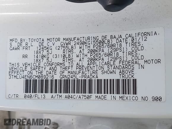 ✅ 2012 Toyota Tacoma • VIN: 3TMLU4EN6CM089216 • Lot: 43336629. Listed on IAAI with 135,350 mi. Free auction sales archive from the USA and detailed vehicle history report at DreamBid. Image 9.