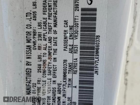 ✅ 2022 Infiniti Q60 Red Sport 400 • VIN: JN1FV7LK9NM660378 • Lot: 88989175. Listed on Copart with 34,436 mi. Free auction sales archive from the USA and detailed vehicle history report at DreamBid. Image 12.