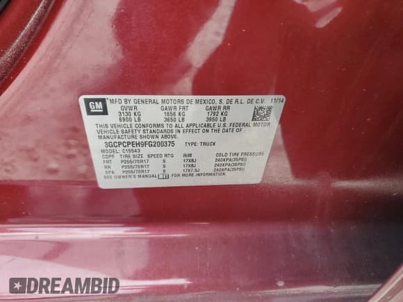 ✅ 2015 Chevrolet Silverado 1500 Work Truck • VIN: 3GCPCPEH9FG200375 • Lot: 89694245. Listed on Copart with 133,107 mi. Free auction sales archive from the USA and detailed vehicle history report at DreamBid. Image 12.