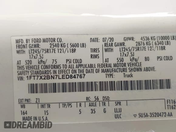 ✅ 2020 Ford F-250 XL • VIN: 1FT7X2BN7LED84767 • Lot: 41833141. Listed on IAAI with 39,851 mi. Free auction sales archive from the USA and detailed vehicle history report at DreamBid. Image 9.