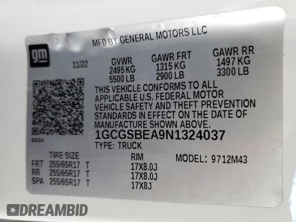 ✅ 2022 Chevrolet Colorado 2WD Work Truck • VIN: 1GCGSBEA9N1324037 • Lot: 86844275. Listed on Copart with 35,708 mi. Free auction sales archive from the USA and detailed vehicle history report at DreamBid. Image 12.
